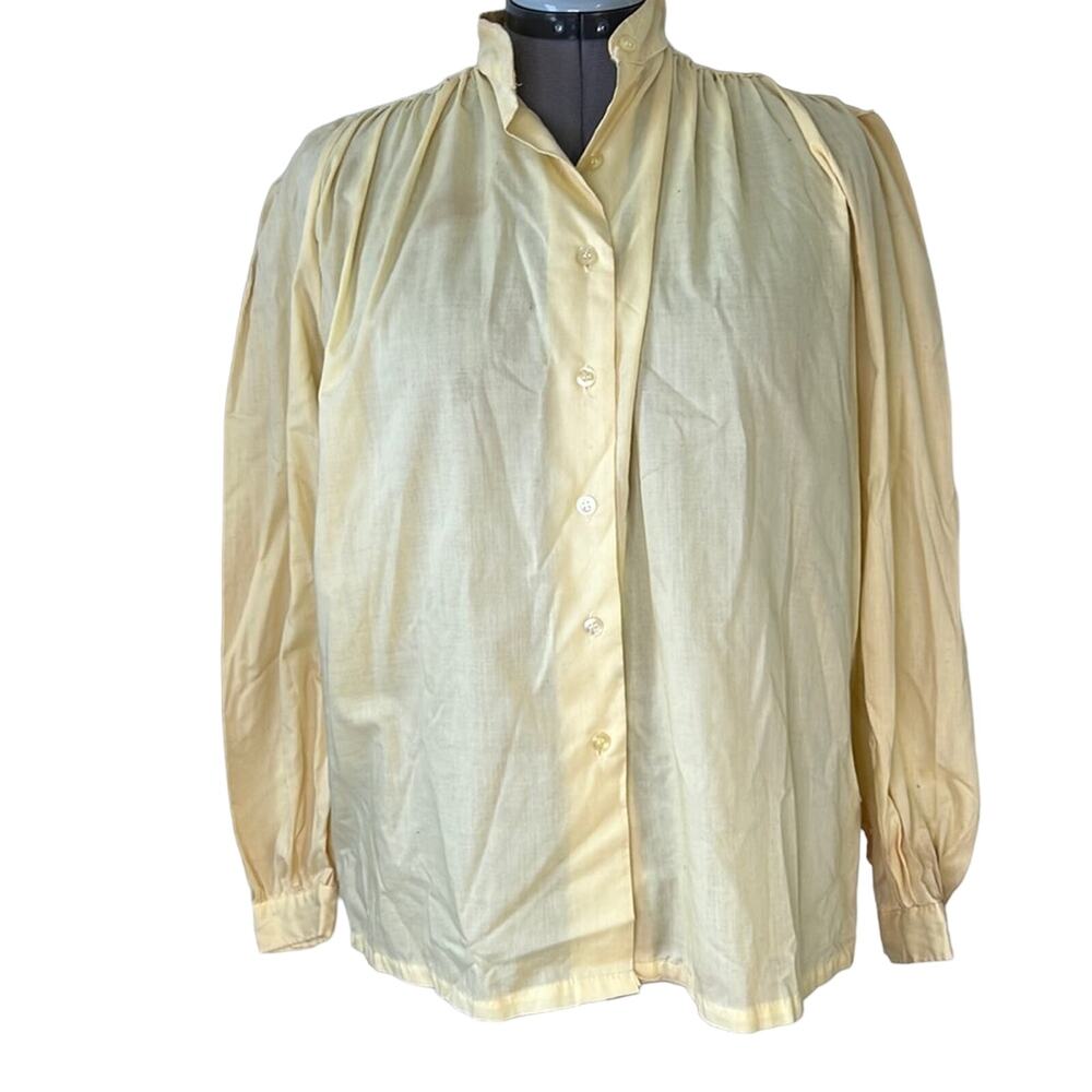 Women’s vintage 1980s top blouse yellow long puff  high neck sleevesize m